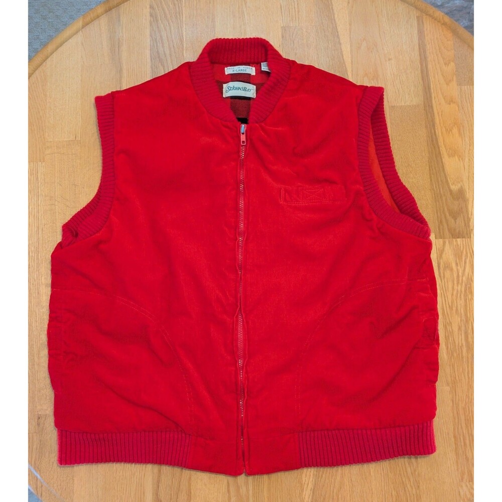 Vintage St Johns Bay Vest XL Mens Red Corduroy  Pockets Insulated 90s-Christmas